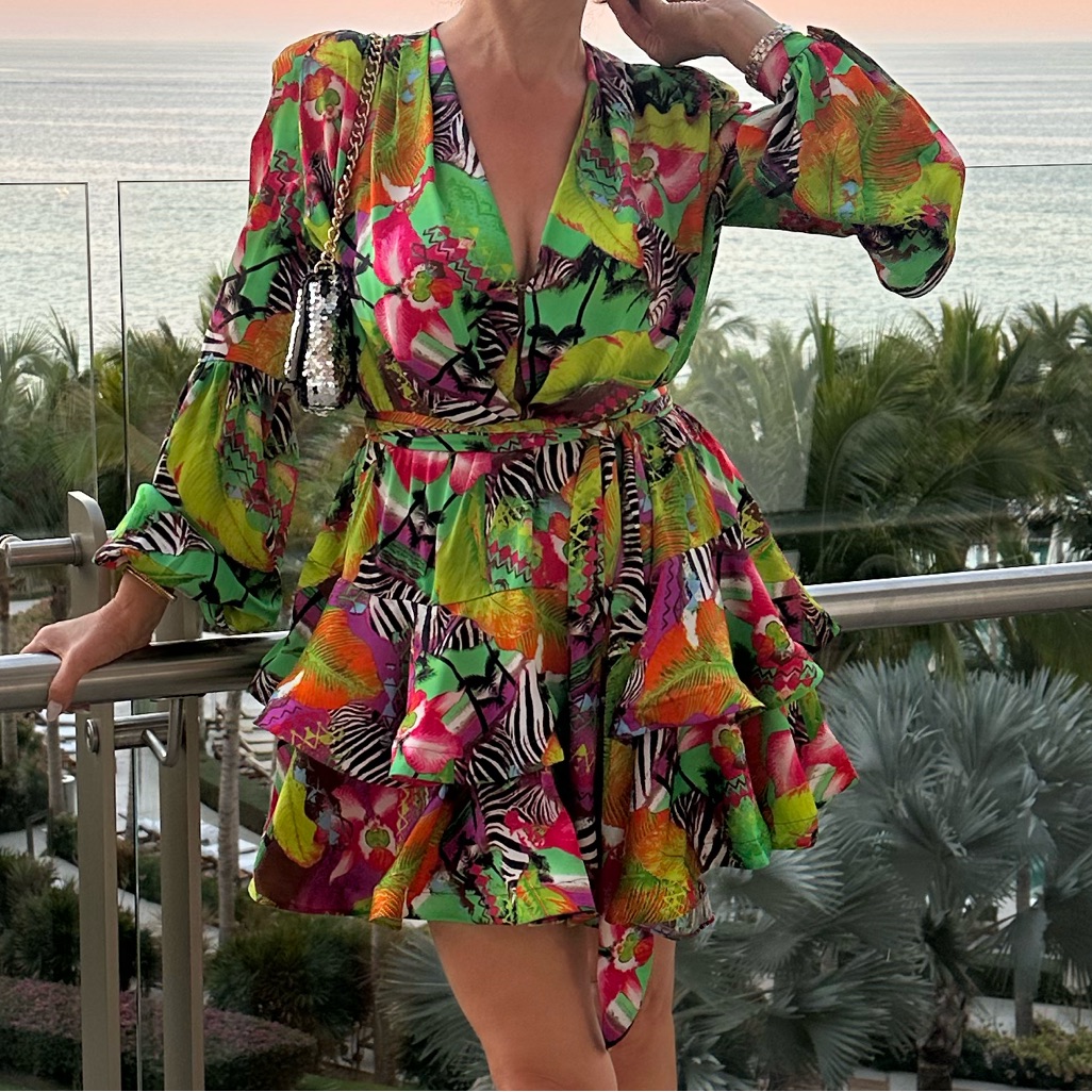 Bronx And Banco Vibrant Floral Long Sleeve Dress Sz S